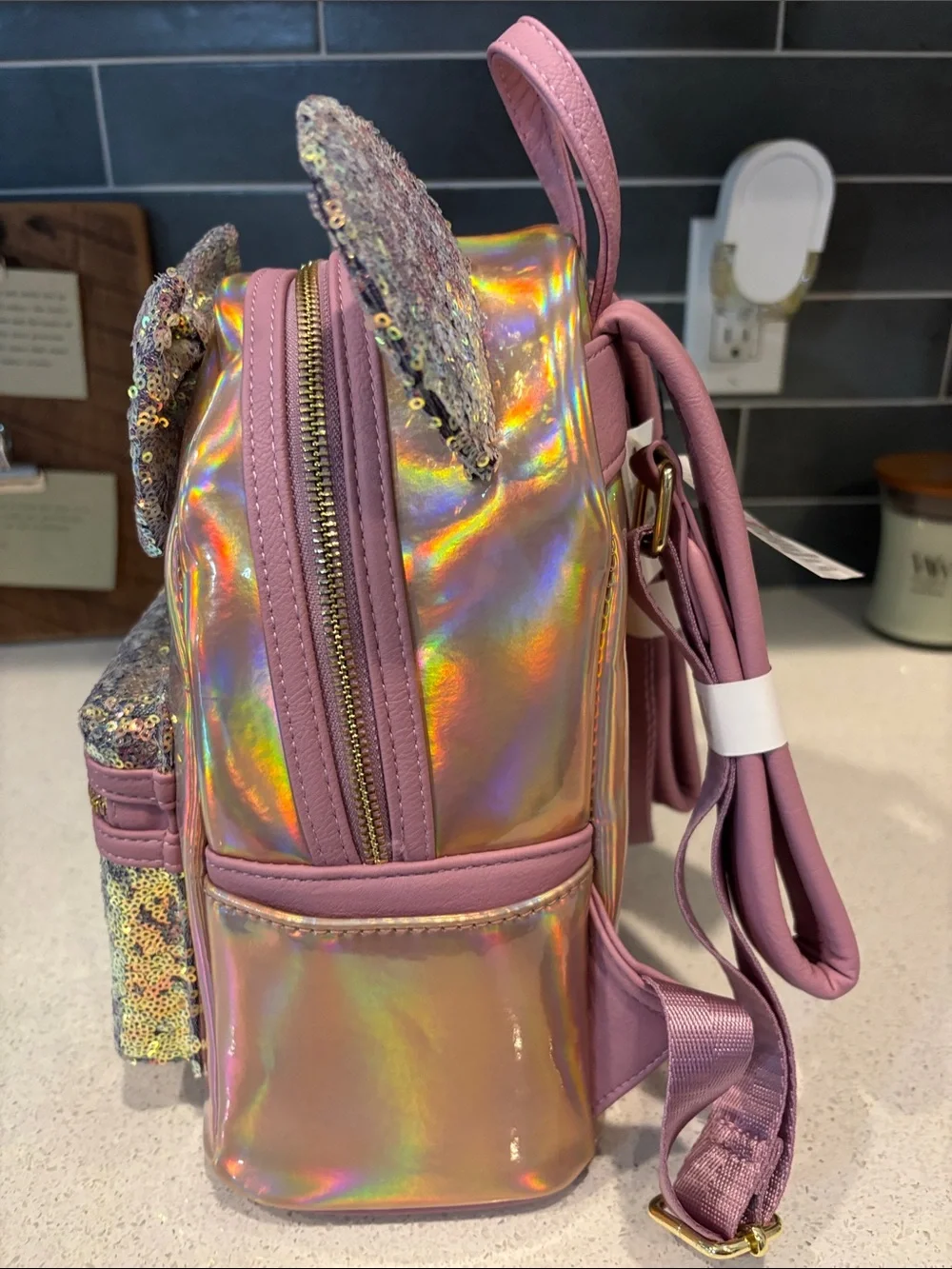 Loungefly Disney Parks Pink Iridescent Sequin Mini Backpack for NWT